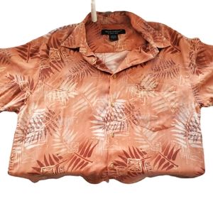 Mens 100 % Silk XL Ono & Company Lightweight Button up shirt Rust/Cream Color